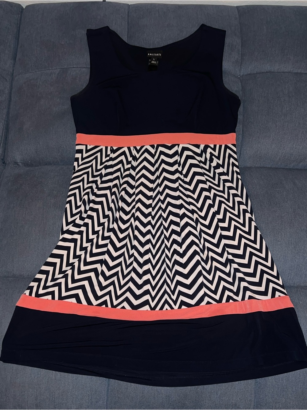 Navy and Coral Chevron Fit & Flare Dress